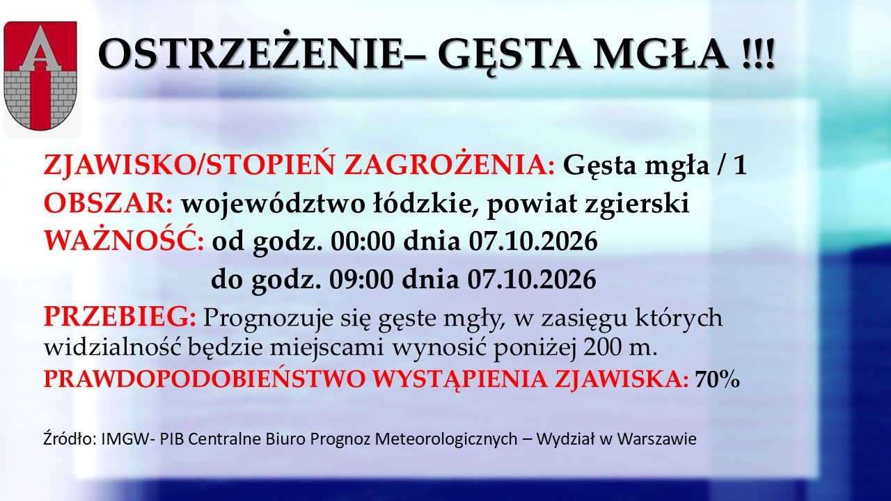 Ostrzeżenie przed gęstą mgłą